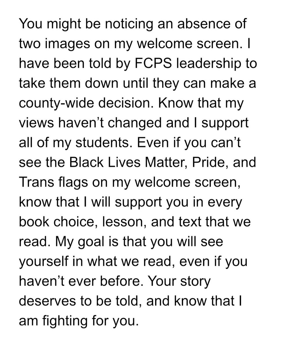 To be clear, my principal and admin supported me. It is higher up leadership in the region that told me to take it down. #blm #pride #TransIsBeautiful