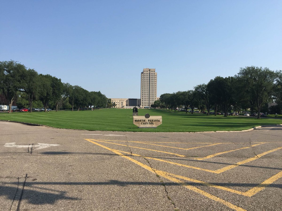 The new North Dakota State capitol building sign is up and shining bright against these blue fall skies. Proof that a relatively small change can make a big difference. #signagedesign #buildingsignage #architectureanddesign