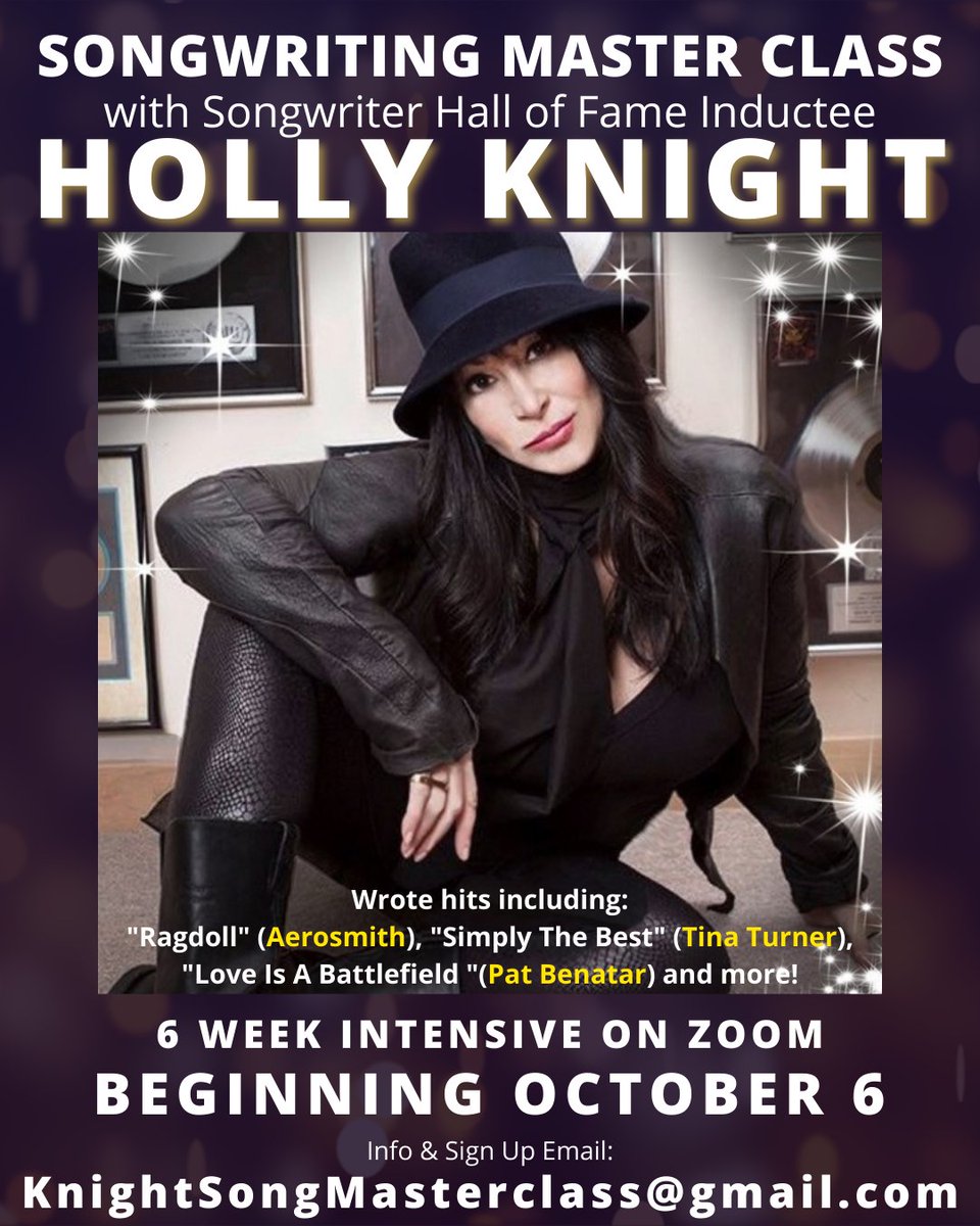 primarywave's tweet image. In exactly ONE WEEK, Songwriter Hall of Fame inductee @HollyKnightlife is kicking off her 6-week intensive (virtual) #songwritingmasterclass ! ✨ 

Sign up + get more info 👉 knightsongmasterclass@gmail.com