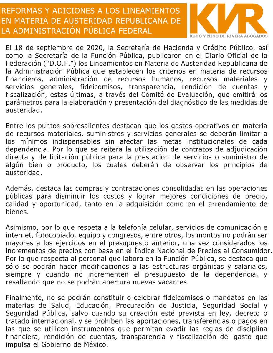 knr_abogados's tweet image. SE PUBLICAN LAS #REFORMAS Y #ADICIONES A LOS #LINEAMIENTOS EN MATERIA DE #AUSTERIDAD #REPUBLICANA DE LA #ADMINISTRACIÓN #PÚBLICA #FEDERAL