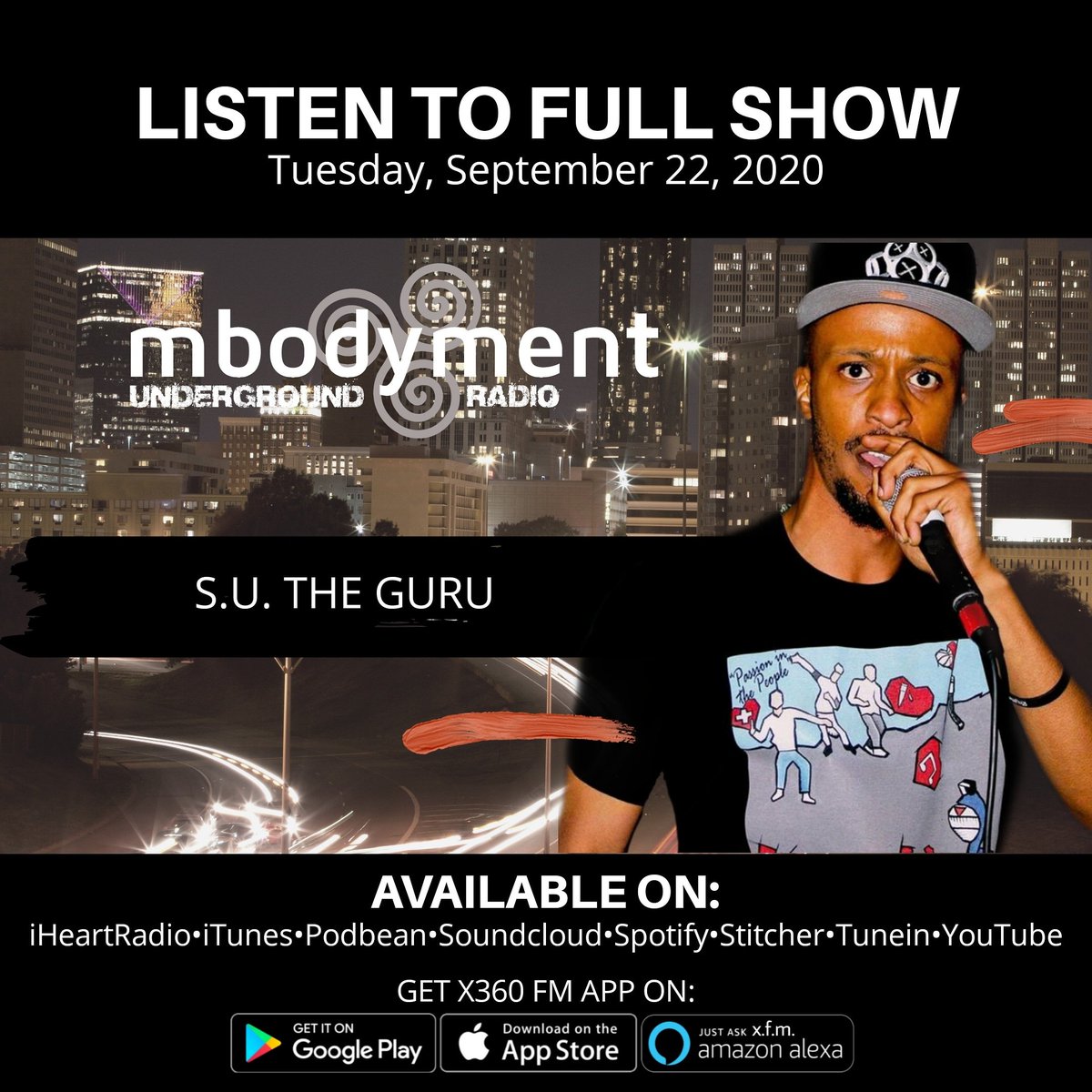 mbodymentradio's tweet photo. GET FULL INTERVIEW (Sept. 22, 2020) S.U. The Guru  IG: @sutheguru @rhymesdesigns

#indieartist #hiphop #atlantaradio #entertainment #x360fm #undergroundartists #independentlabels  #mbodymentundergroundradio #artistperformance https://t.co/90kgWCaZV0