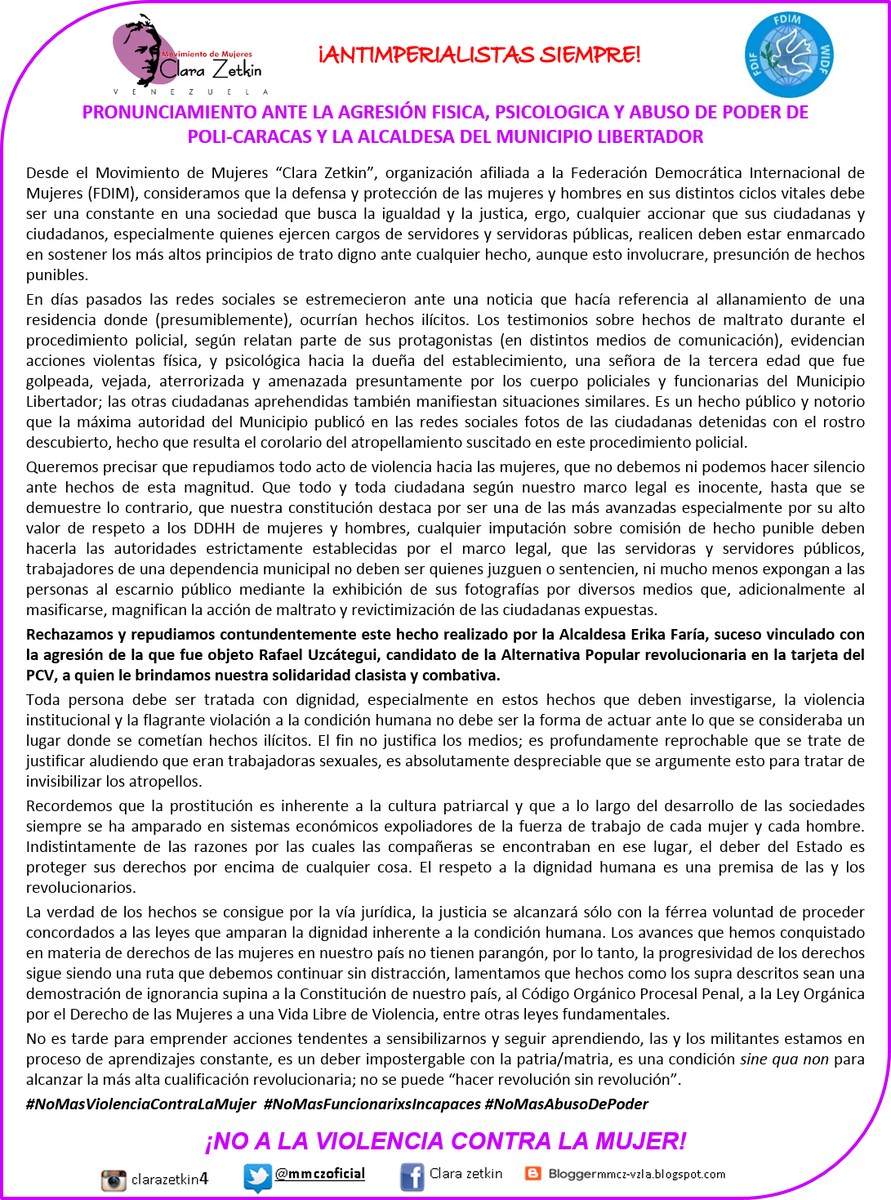 keren2021's tweet photo. #NoMasAbusoDePoder #NoMasViolenciaContraLaMujer Rechazamos y repudiamos la agresión física, psicológica y abuso de poder de Poli-Caracas y la alcaldesa del Municipio Libertador. #MMCZ #FDIM
#NoMasFuncionarixsIncapaces https://t.co/CTgGJXWeZY https://t.co/milU133zxg