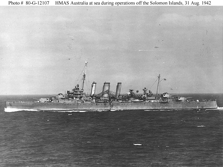 Supported by the cruisers HMS Devonshire, HMS Cumberland, HMAS Australia & HMS Dragon & destroyers