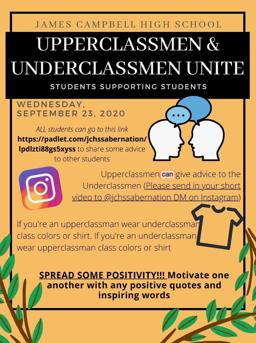 jchssabernation's tweet photo. student association would love to offer some words of advice for upperclassmen &amp; underclassmen for today’s unity week day 🖤🧡 

feel free to offer your advice to your sister class, underclassmen/upperclassmen, or anyone at all in our padlet! https://t.co/wcAR3OrMUc