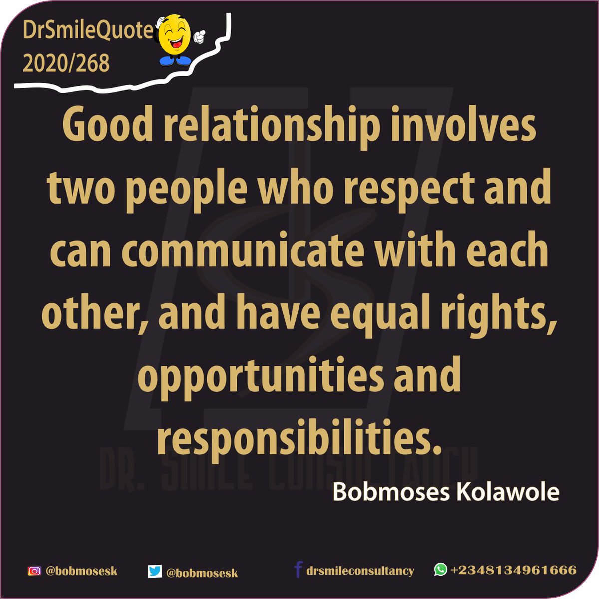 bobmosesk's tweet photo. #DrSmileQuote
#2020/268
#holyspiritinspires
#ItsaboutRelationship
#makeitwork
#StayCommitted
@bobmosesk @minister_grace https://t.co/Ph91x3Bn7G