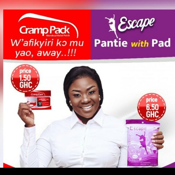 mavis_ntim's tweet photo. @Serwaa_Amihere Cramp packs available for pain free periods @ 1.50ghc each 
Disposable Escape panty with Pad  also available @ 6.50gh each https://t.co/I81zHxza46