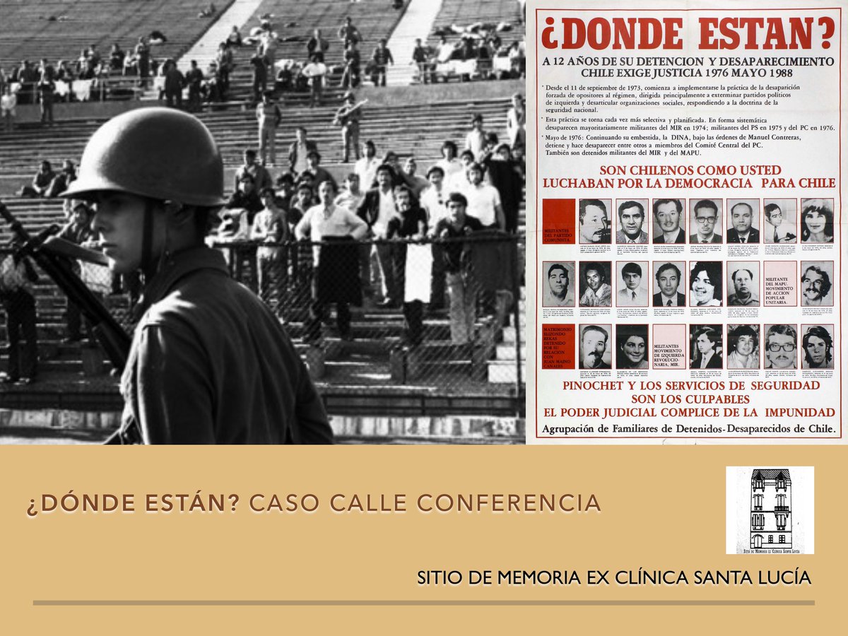 #MiércolesDeMemoria
Recordamos el caso "Calle Conferencia", en el cual todas sus víctimas (miembros del <a href="/PCdeChile/">Partido Comunista de Chile</a>) se encuentran en calidad de detenid@s desaparecid@s hoy en día. 

#NiPerdónNiOlvido 
#ExClínicaSantaLucía 

Infografía completa: instagram.com/p/CFf0EVRpB0S/