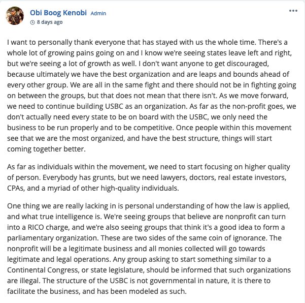 Yet once Boogaloo Boys started pouring into Big Luau Fire Pit, the main admin formed a “board of directors” with the other five admins and in a blatant power grab centralized the chat into his own national militia and non-profit, the United States Boogalier Corp.