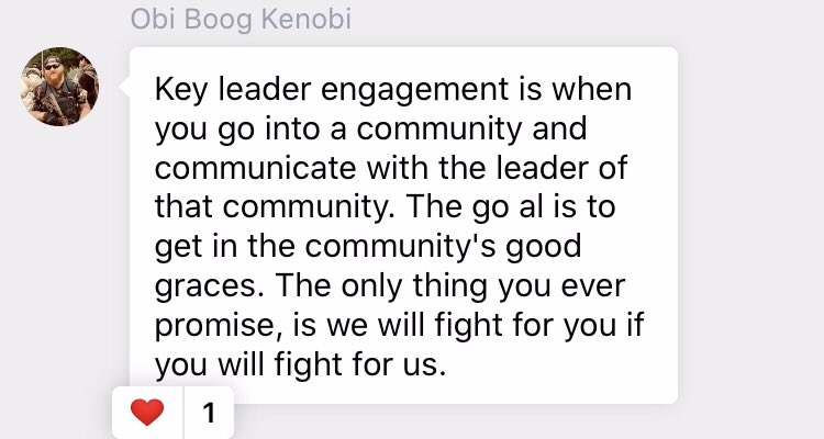 When he’s not quoting himself, Kris talks strategy with the Boogaloo Boys in his chat and shares his counterinsurgency training to plan out their entryism into BLM protests.