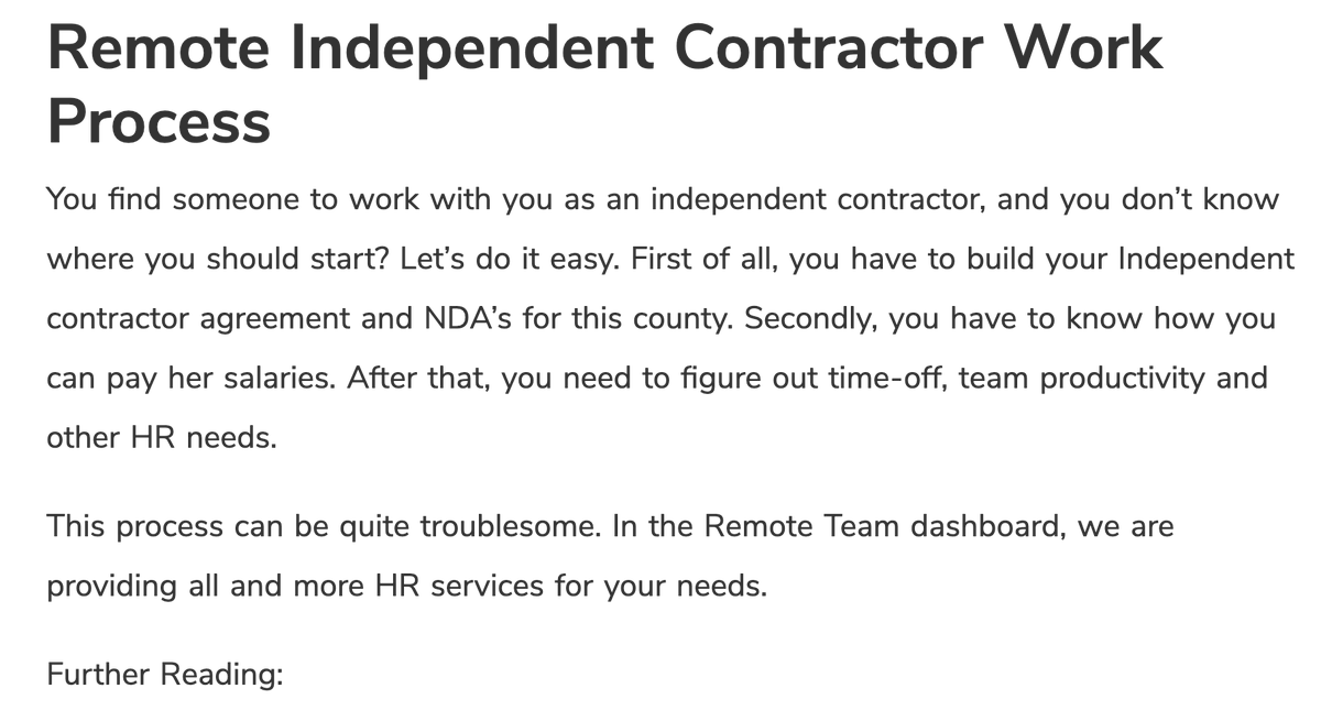 CindyXBi's tweet photo. How to legally hire Independent Contractors in other countries for full-time work?

1⃣ Let a trusted local team lead register a local entity to handle all HR and payroll duties. 

But you can't have this from day 1. So 👇

2⃣ @remoteteamcom may help. https://t.co/5BNCzHBHH9