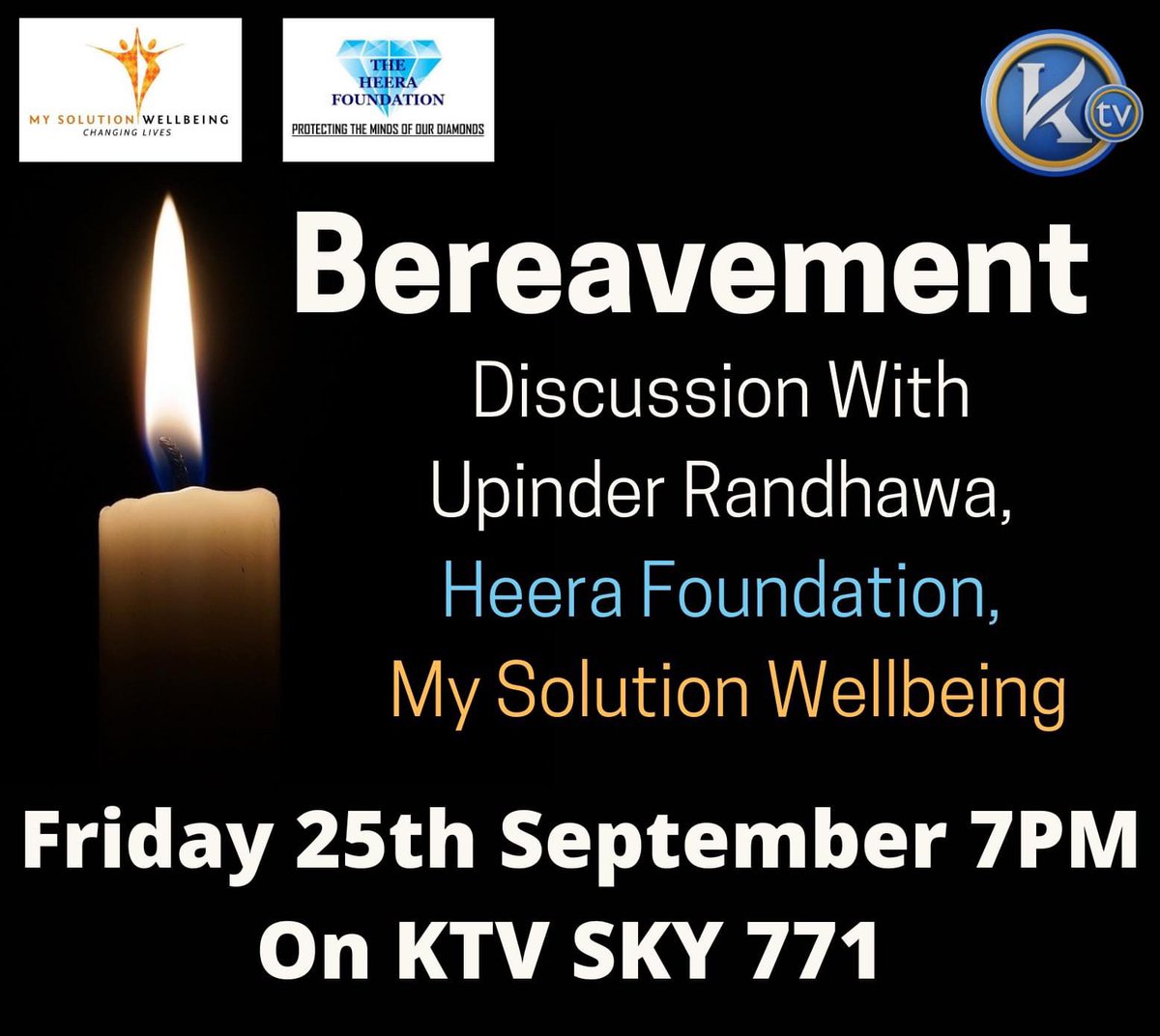heerafoundatio's tweet photo. Happening this Friday! Channel 711 KTV on 25th September at 7pm -understanding bereavement and grief- recognising the 5 stages and gaining support when losing a loved one ๐
#ktv #mysolutionwellbeing #theheerafoundation
#covid19 #covid #mentalhealth #depression #anxiety https://t.co/7HYa7o1ikR