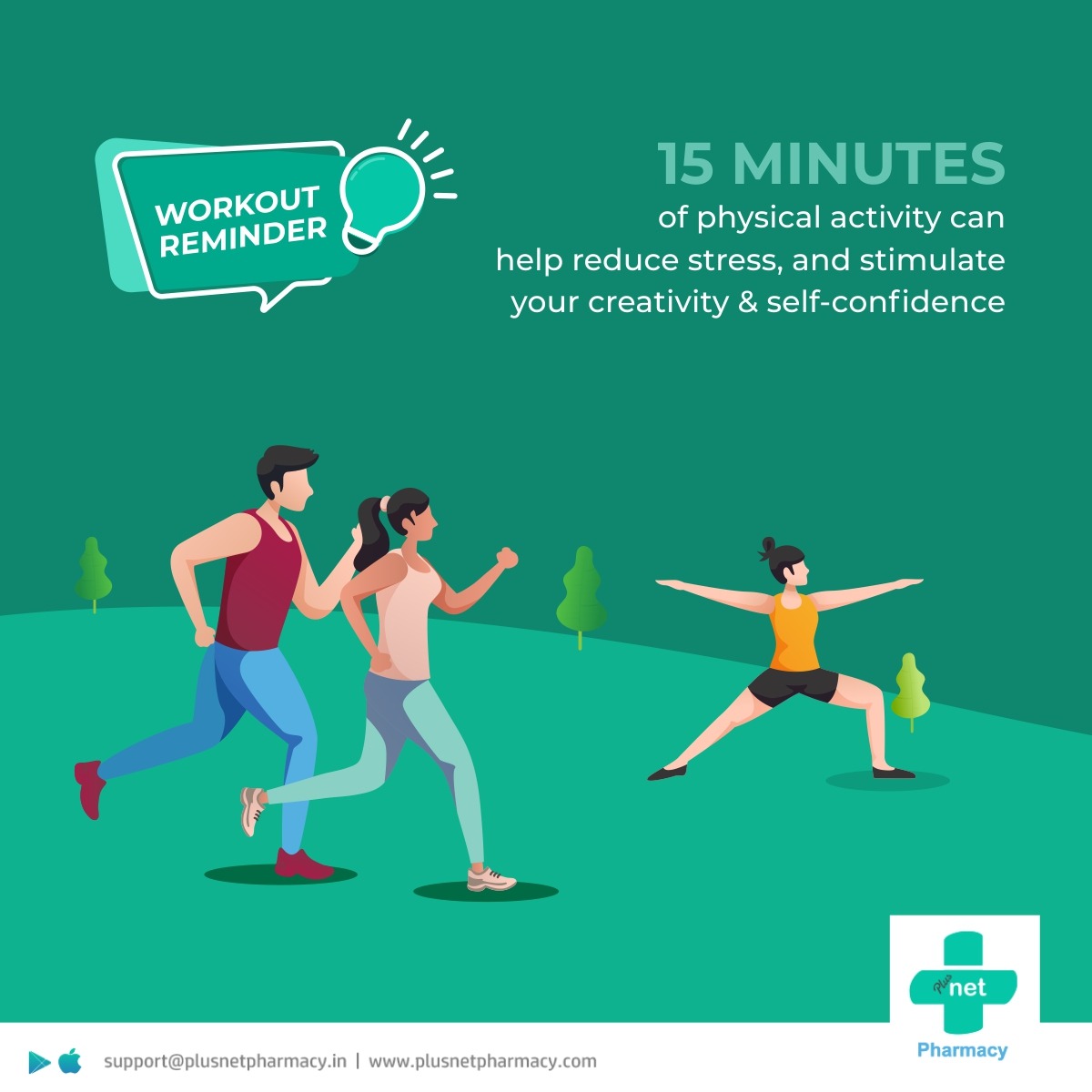 PlusnetPharmacy's tweet photo. 15 minutes of physical activity can help reduce stress, and stimulate your creativity &amp; self-confidence

#PlusnetPharmacy #Plusnet #Pharmacy #PharmacyHeroes #Medical #Medicines #COVID19 #IndiaFightsCorona #Coronavirus #CoronaCrisis #homedelivery #Deliveryathome #PhysicalActivity https://t.co/KZiLXXGlE4