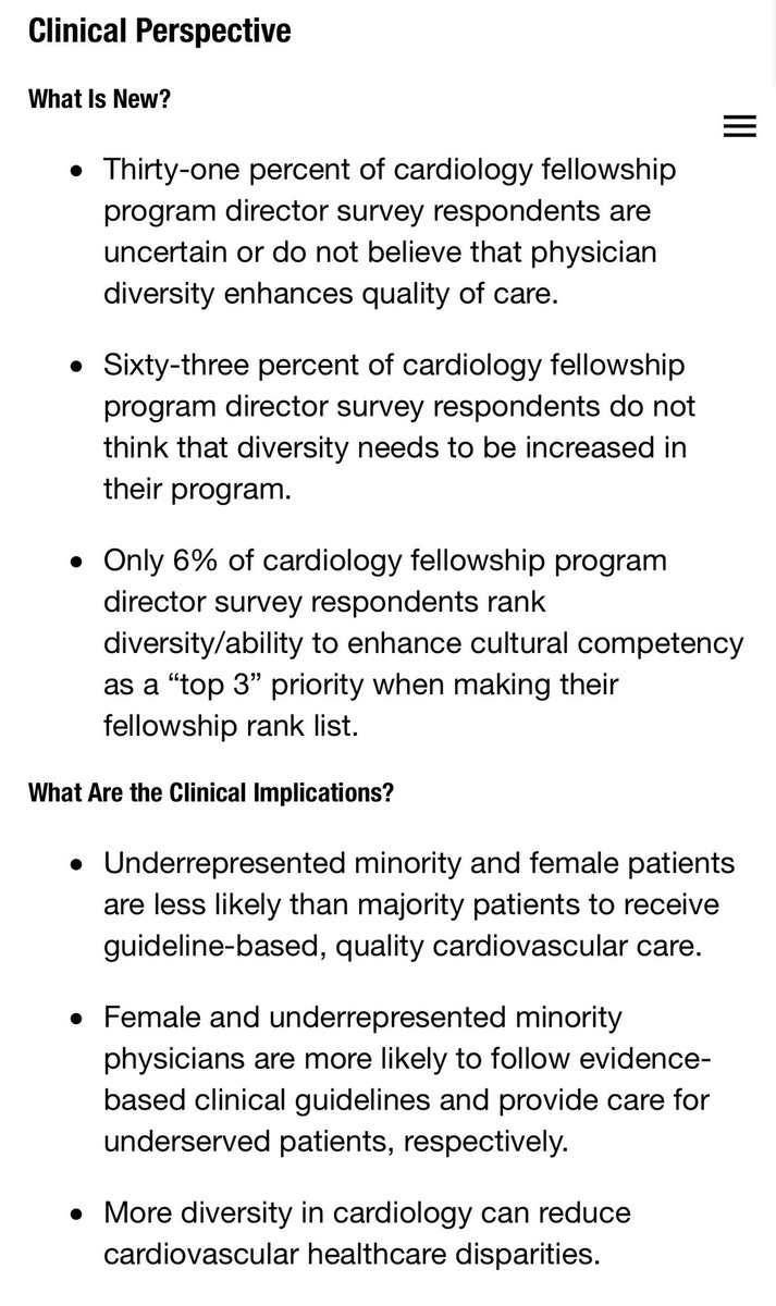 Must read for all program leaders: Dr. Crowley + @DrQuinnCapers4 et al on diversity (female + URM) in ❤️ fellowship pg 🔘We need to do better🔘 See paper for articles on why diversity matters + the benefits of 👩‍⚕️ and 👨🏾‍⚕️👩🏻‍⚕️👨🏽‍⚕️👩🏿‍⚕️ ahajournals.org/doi/10.1161/JA…