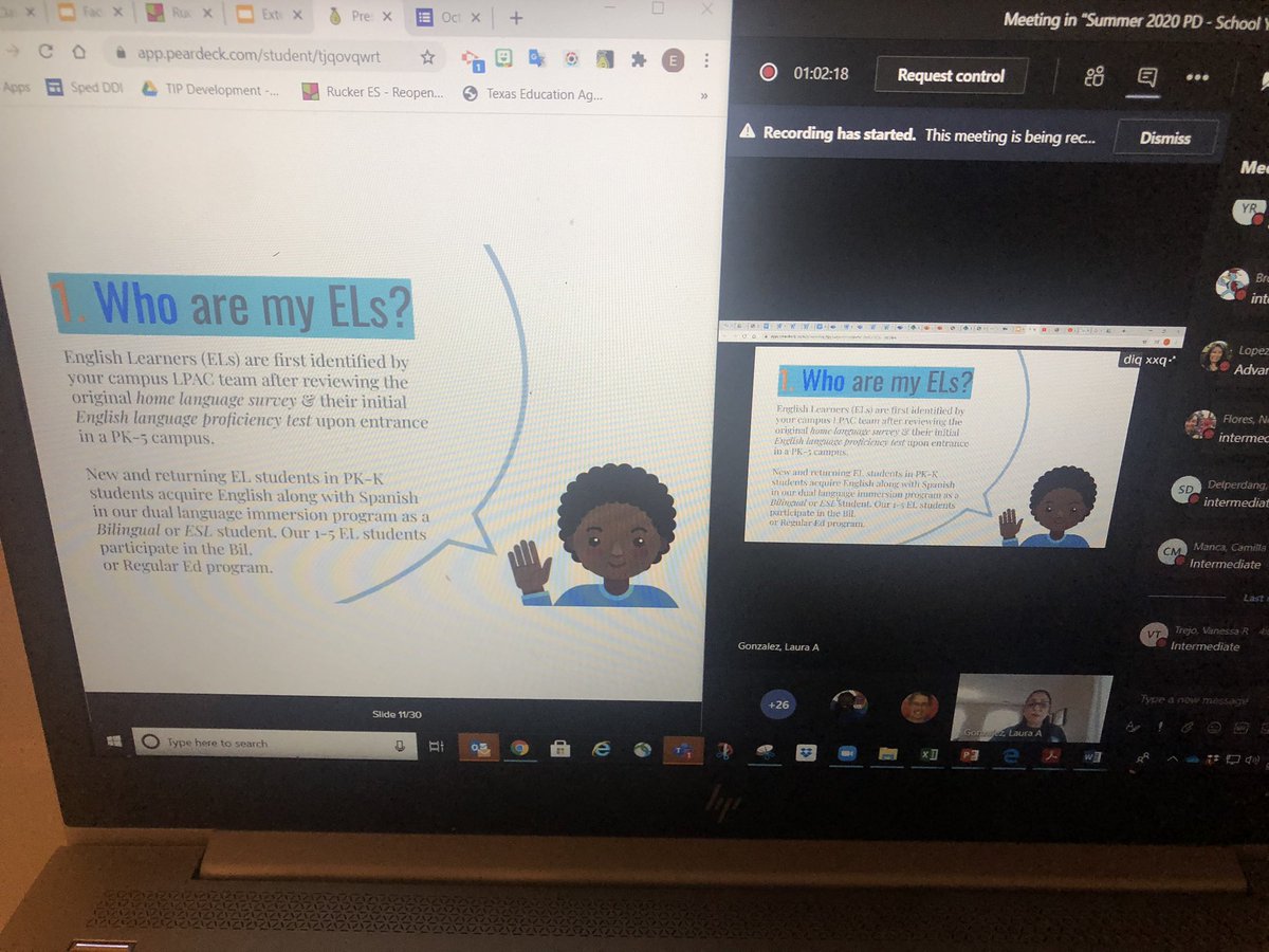 MrsPuenteHISD's tweet photo. Ms. @LauraAGonzale12 led us in grouping our ELs by proficiency level &amp; highlighting accommodations we would use for each. 👩‍💻 👨‍💻 #ExtendedWednesday Here’s to making sure everyone moves up! 🧗‍♀️ #TheRuckerWay #BeRadiant @HISDMultiPrgms @Gisele_Rosas1 @monreal_sonya @HISDEastArea https://t.co/YNUtCUqPq5