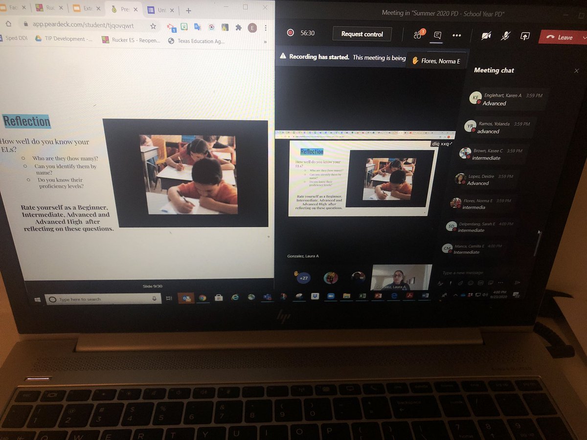 MrsPuenteHISD's tweet photo. Ms. @LauraAGonzale12 led us in grouping our ELs by proficiency level &amp; highlighting accommodations we would use for each. 👩‍💻 👨‍💻 #ExtendedWednesday Here’s to making sure everyone moves up! 🧗‍♀️ #TheRuckerWay #BeRadiant @HISDMultiPrgms @Gisele_Rosas1 @monreal_sonya @HISDEastArea https://t.co/YNUtCUqPq5