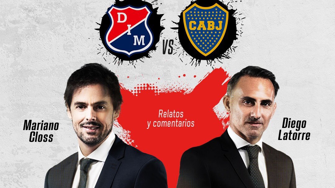 PaoloArenas's tweet photo. Puedo confirmar que Mariano Closs y Diego Latorre serán las voces, también para Colombia, de Medellín vs Boca Juniors.

No era el plan original de ESPN. Hace días la intención era de relator y comentarista local para Colombia.

Algo los hizo cambiar de parecer; no me dijeron qué. https://t.co/r3mH8prkmR