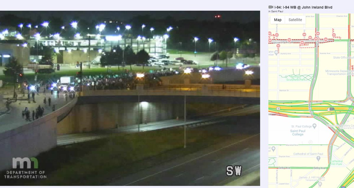 CrimeWatchMpls's tweet photo. St. Paul - Group of protesters entering the freeway I94 near Marion.  19:58 https://t.co/E9QjfJhyIx