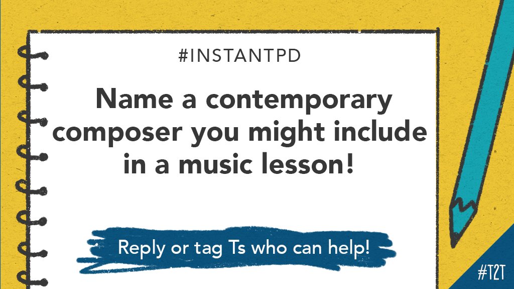 🎵 Calling all music Ts! Who's your favorite contemporary composer?

T @MrsESings is planning a "Composer of the Week" series, and she wants to include some recent figures – shout out your pick! 👇

#InstantPD #musedchat  #musiceducation #EdChat