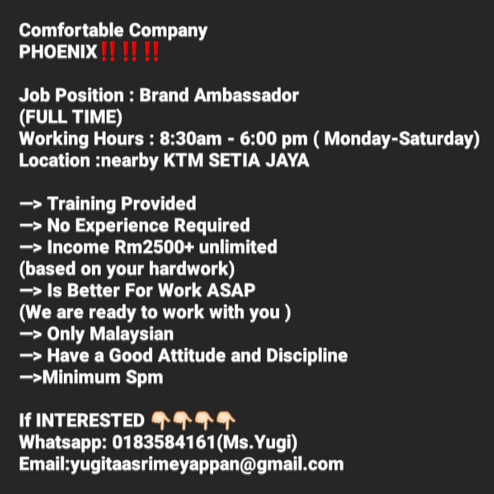 Customer Service Representative 🔥🔥🔥@twt_kerja @remaong_born @maucurhatmy @VacanciesMY @portalkerjayamy @getsendview @infokerjaya @Kerjacarirezeki @Jobkerjaya @kerjaON9 @sebarkerja @kerjakosong123 @KerjaOh @Oh_KerjaKosong @MauKerjaMY @haikerja @Peluangkerjaya @jawatankosong