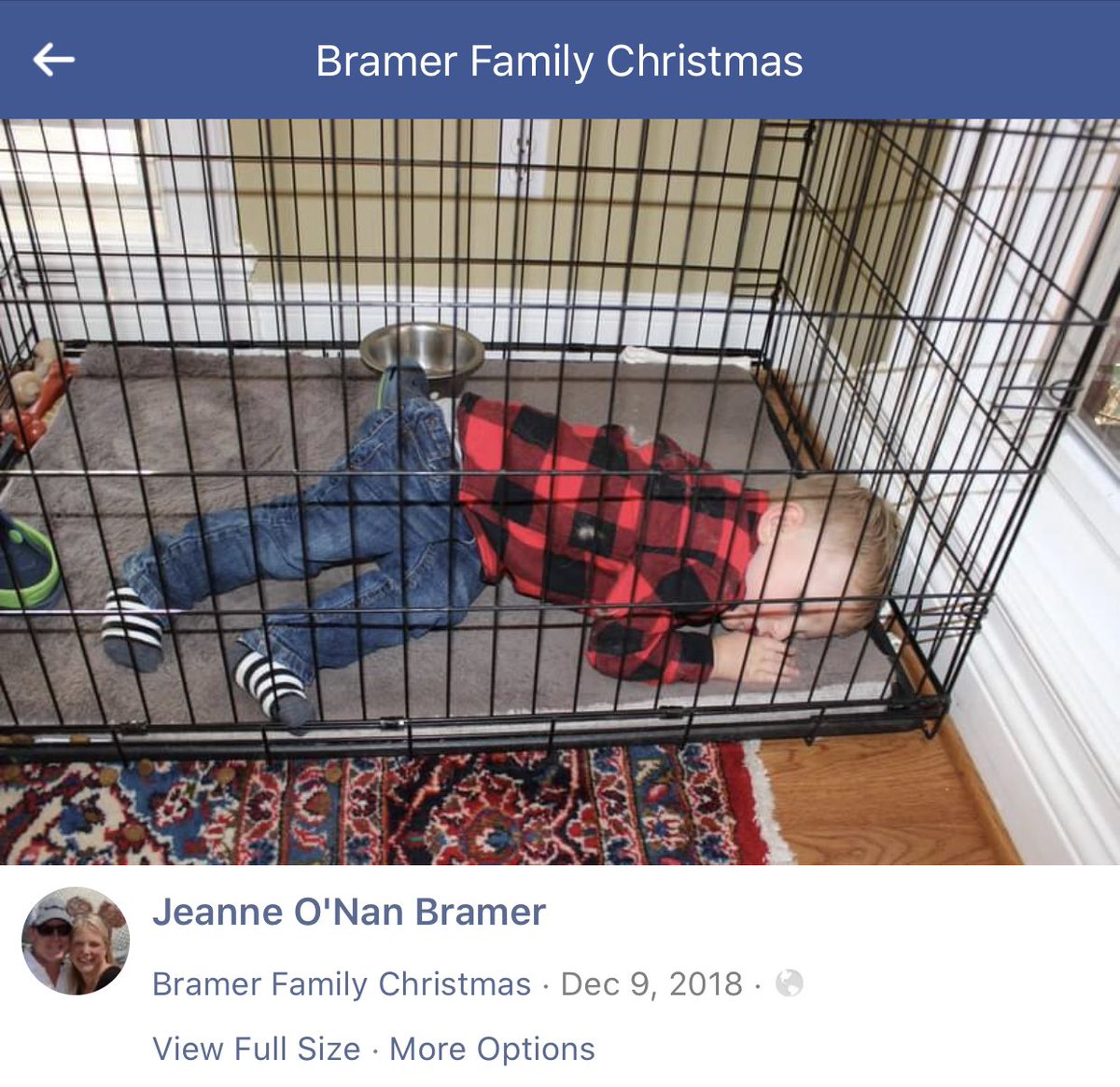 Makenze’s social media accounts are locked. The parents accounts are pretty tame.There is this one family photo of a one kid sleeping in an animal cage by himself.