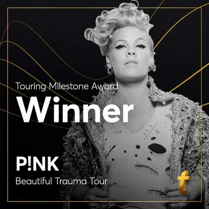 Ticketmaster awarded P!nk with the Touring Milestone Award after selling more than 3 Million Tickets.