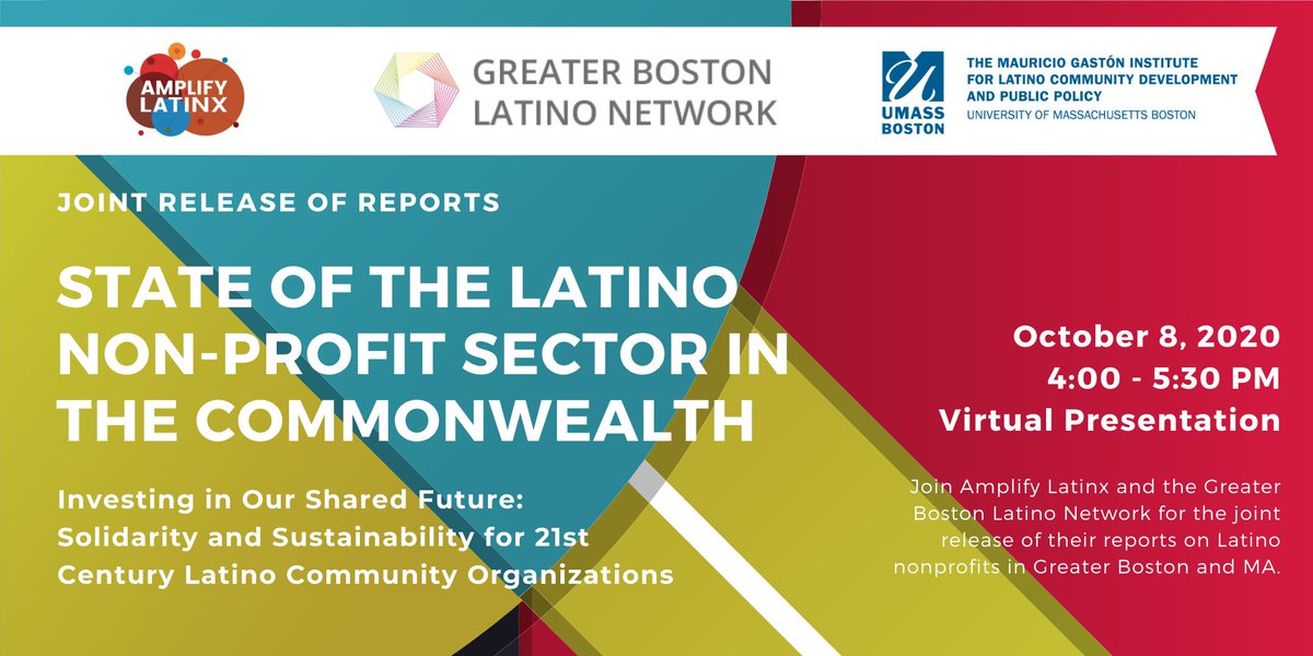 Join <a href="/AmplifyLatinx/">we are ALX</a>, <a href="/GastonInstitute/">Gastón Institute</a> and <a href="/GrBostonLatinos/">Greater Boston Latino Network</a> on Oct. 8th for the joint release of their reports on the Latino nonprofit sector in Greater Boston and MA. Hear the key recommendations and solutions to strengthen Latino nonprofits. Register at: hubs.ly/H0wTd8d0