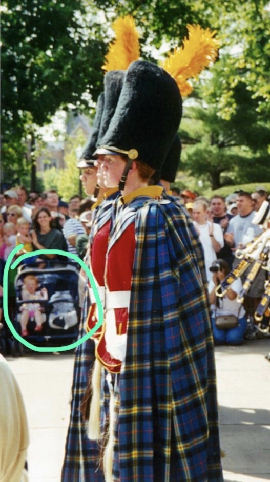 worryingly, lots of little children. Like this red haired girl, who looks about the same age as my daughter Bridget is now. I had no idea how I would be treated by the Guard alum. And I could do nothing else but stand stoically at attention & await their inspection. 8/