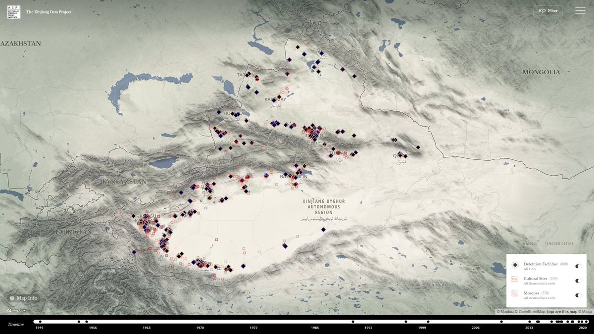 THREAD. Today, after months/years of work,  @ASPI_ICPC and I are able to launch the Xinjiang Data Project. It currently has the largest dataset of detention facilities (380+) and nearly 1000 significant cultural sites mapped out. Check it out:  http://xjdp.aspi.org.au 