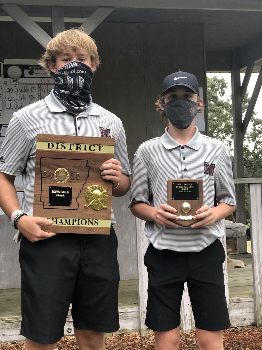 SCCSDAthletics's tweet photo. Devil Dog golfers Phillip Drilling and Carson Thomas defeat Clarksville in a sudden death playoff to win the 4-4A conference golf Championship! Carson Thomas was the medalist for the match shooting at 83. #OneDevilDog https://t.co/JhziyPQXNi