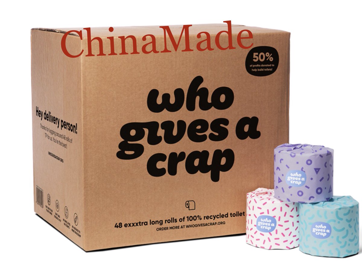 #ChinaMade: Who Gives A Crap toilet paper - a supposedly social enterprise. Good on paper 😉 but their products are Made in China. Remember that ALL businesses in #China answer to the Chinese Communist Party #CCP. Does it still feel good to use their crap😉 toilet paper? https://t.co/gKgRvxpRAz https://t.co/D2rQnkzSgE