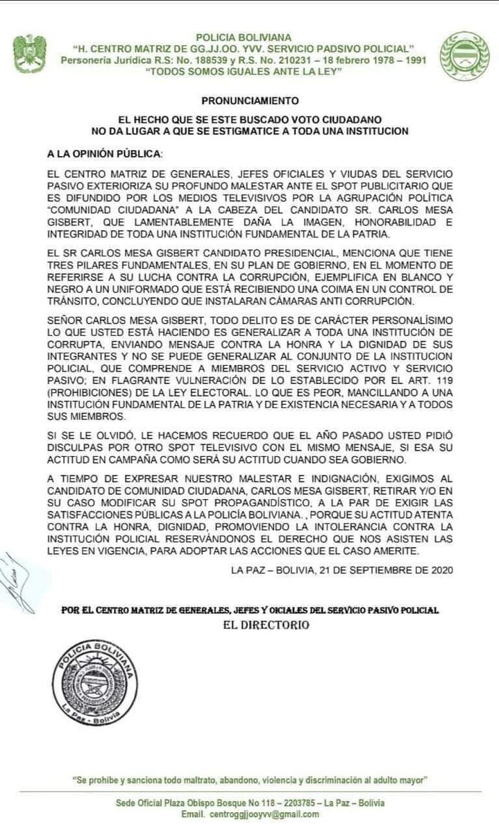 valdiviaexprt's tweet photo. #ULTIMO
La Policía Boliviana se pone en contra de Carlos Mesa. https://t.co/VsumapWN86