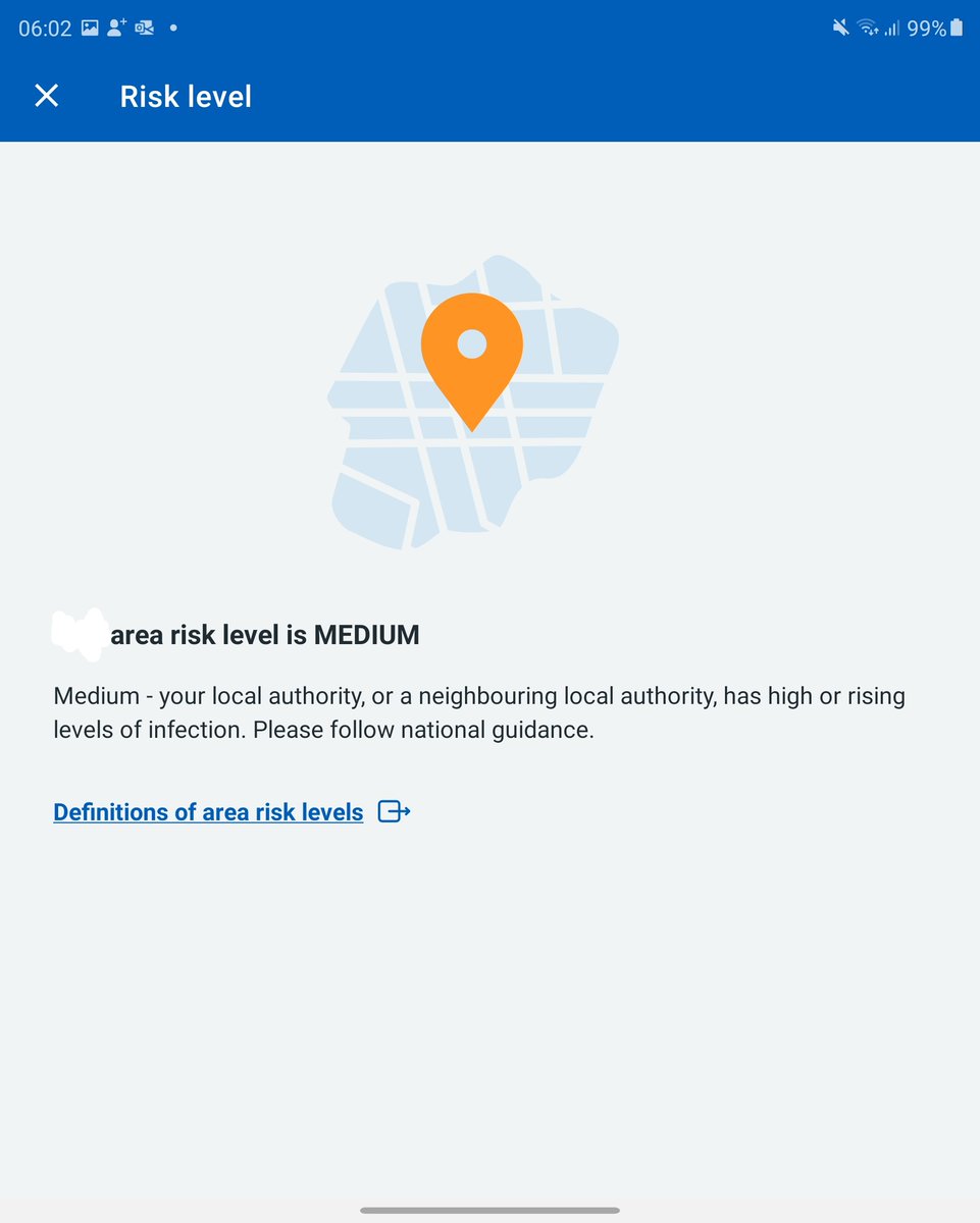 I tap to find out more information about my area risk level. It doesn't seem to tell me to do anything different from what I'm already doing, in terms of taking precautions 6/n