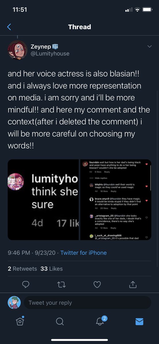 so earlier i addressed this comment zey (@/Lumityhouse) had made regarding willow being blasian. this was her apology. on the surface, it’s a decent apology ig. however, this isn’t about what was on the surface and lord knows how much it hurts to do this but okay,