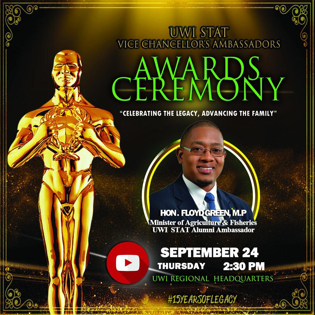 uwistat_mona's tweet photo. Join the Honorable @floydgreenja, MP, Minister of Agricultue and Fisheries,at the UWI STAT MONA  Corps Award Ceremony. 
As we “Celebrate the Legacy and enhance the Family”.

Catch the live stream on YouTube at 2:30PM.

#15yearsoflegacy 
#uwistatmona 
#uwimona 
#familybusiness https://t.co/o3oxrqP1xb