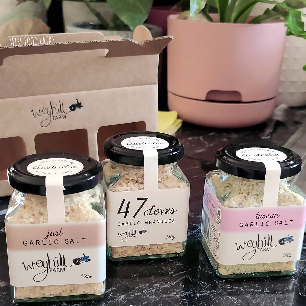 Look what arrived this week - my #weyhillfarmgarlic pack! Super excited to try Victorian grown garlic granules & salts 🥰 They came beautifully packaged with a lovely note from Julie & Stewart #happycooking Which 1 should I use first? #australiangarlic #garlic #supportlocal