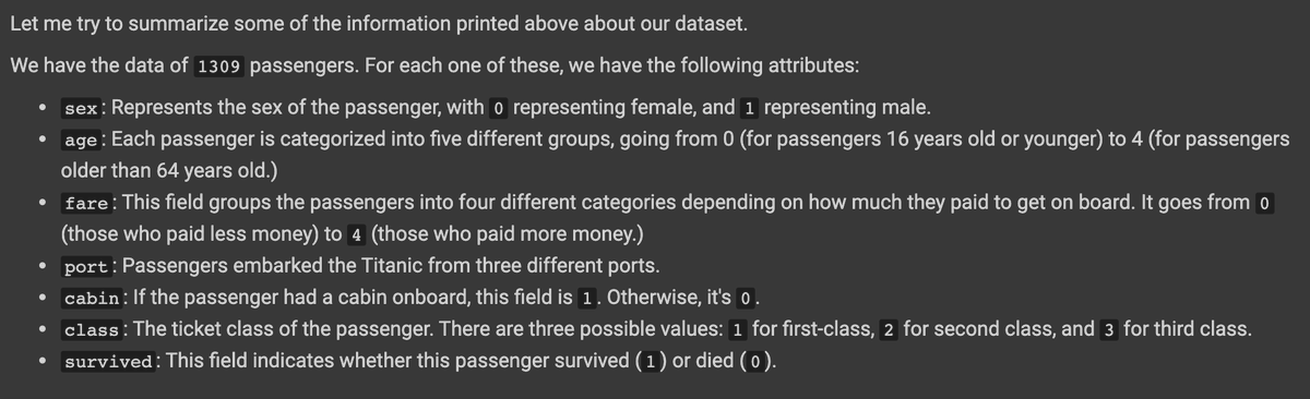  Spend some time analyzing the dataUsing pandas, we can load the data and print some interesting information about it.Understanding the data is a fundamental step to determine what would be a good approach to solve the problem.