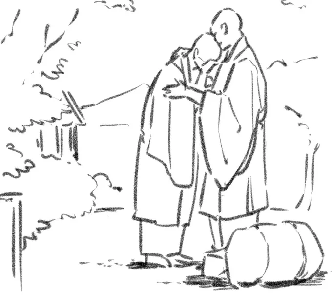 先ほど見た美しい光景
泣いている若い僧侶を、旅立つであろうもう一人が「ありがとう」と肩を叩いて慰めていた。 