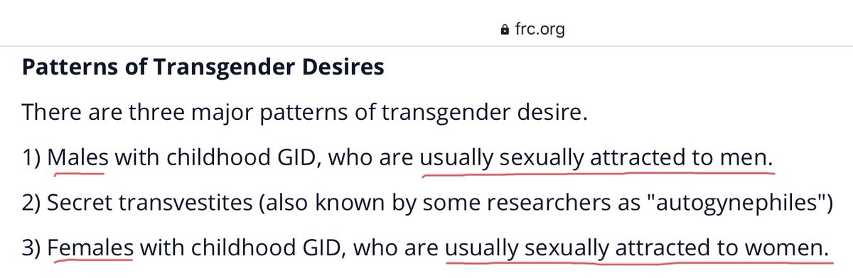 At that time, in 2015, here’s what they had to say about the types of people who mainly identified as transgender, and two of the main groups they mention are “Males ... usually sexually attracted to men,” and “Females ... usually sexually attracted to women.”