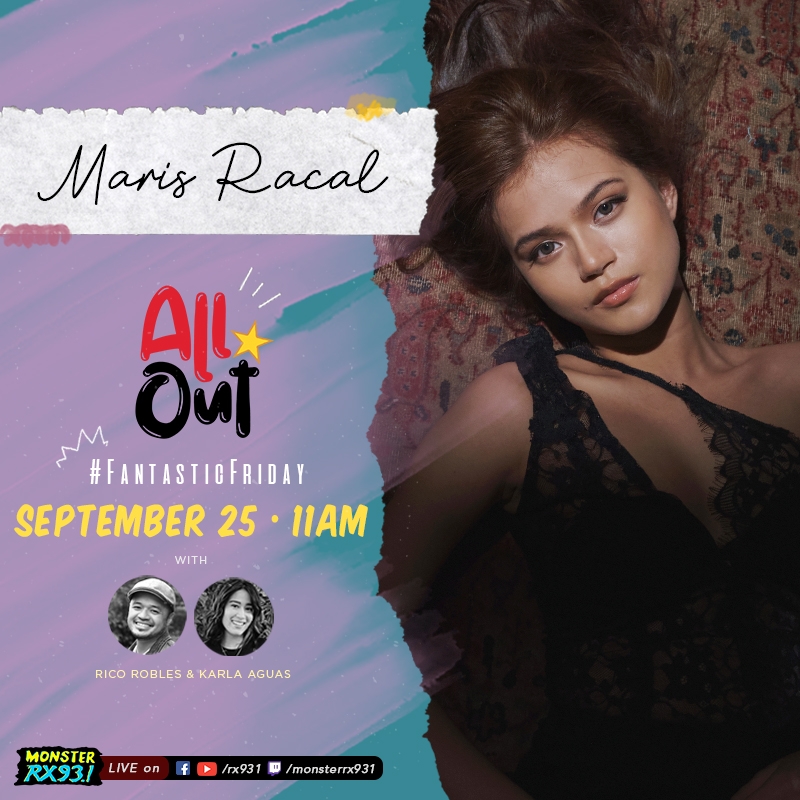 RX931's tweet photo. This #FANtasticFriday guest is coming to SLAY 💁🏽‍♀️ Catch the lovely @MissMarisRacal LIVE on #AllOut tomorrow, Sept 25 11AM on radio &amp; livestream!

Go ahead &amp; tweet your questions @RX931 with the hashtag #MarisRacalGoesAllOut 💖 #RX931 #IAmAMonster #MarisRacal #NotForMe https://t.co/BOe1Y4kS1u