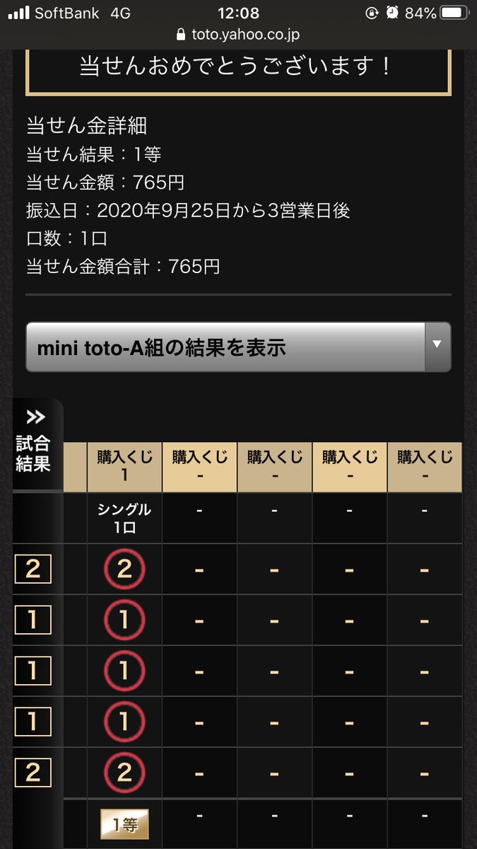 ぴっちゃんtoto予想 釣り 1190回 結果はこの様になりました Miniaも今回から初めて買いましたが 当選しました ですが 765円のみ まあマイナスなのは変わりないが 初めての当選として喜ぶとします笑 Toto予想 Totominia Totominib Toto当選