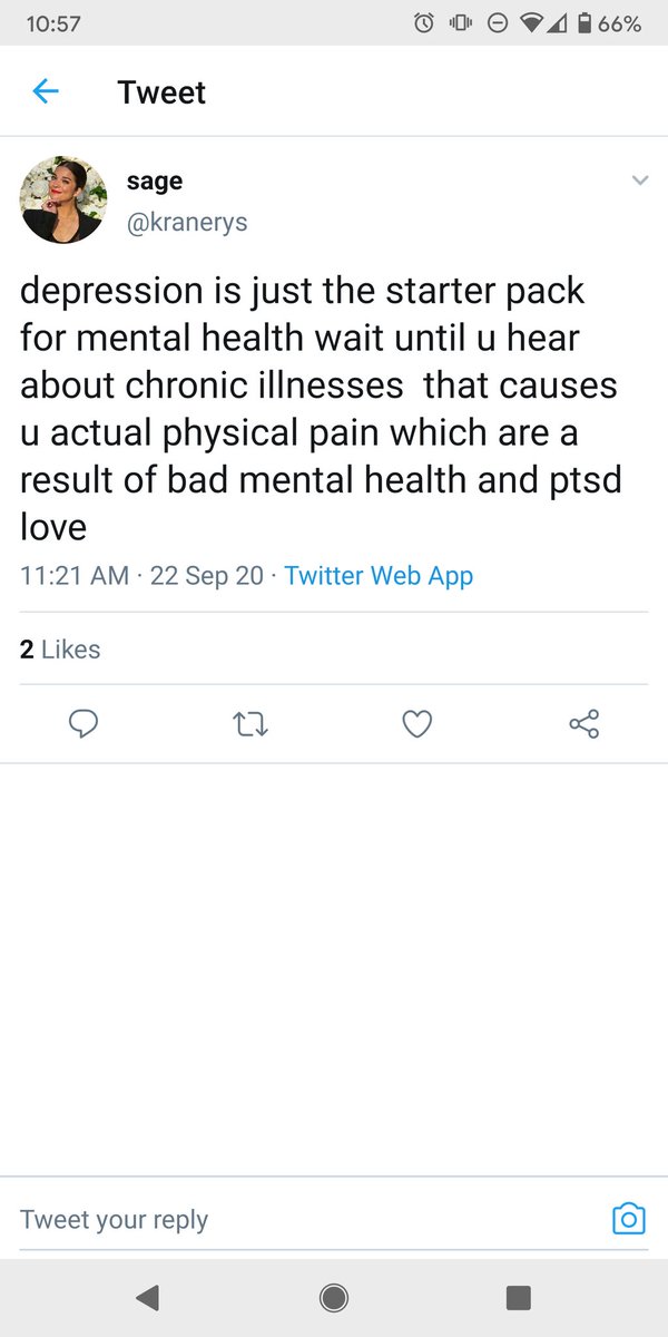 Here's another fun one while we're at it! The tweet following this one compared depression and anxiety to a Pokemon starter pack. Bc those are just basic mental illnesses and they're not really bad until you have a chronic illness too, right?