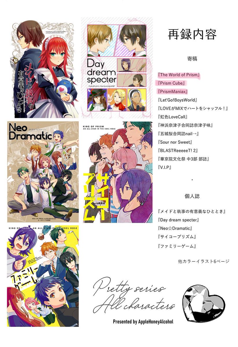 【プリティー再録本サンプル?】寄稿させていただいた3冊です。なるちゃんたちの髪事情その他(2013)/プリズミーになる少し前のお話(2014)/パラ見開き絵(2014) 