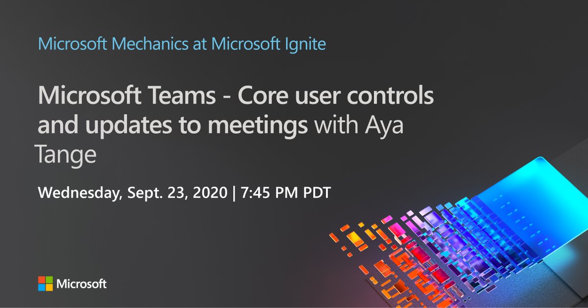 Did you miss the <a href="/AyaTange/">Aya Tange</a> session on the core user controls and updates to Microsoft Teams?

Watch it on-demand NOW, right here:
youtu.be/2Hhqko4pTqs

#MSIgnite #MechSweepstakes