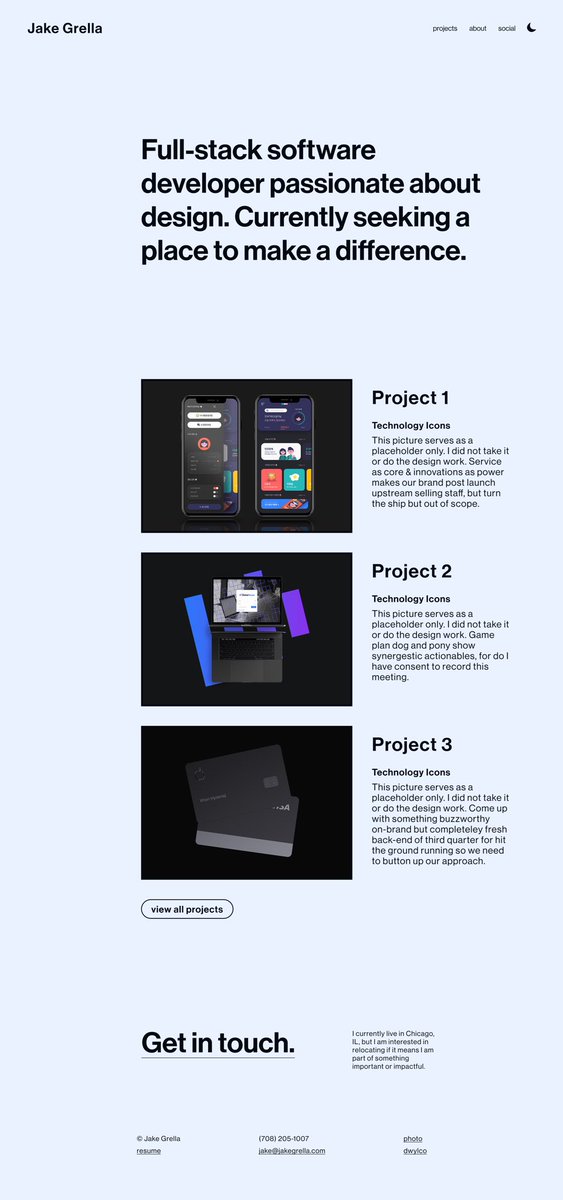 jakegrella's tweet photo. designed my portfolio today. desktop and mobile. proud of it, can’t wait to code it all 👨‍💻 https://t.co/GxCtQZjKGC