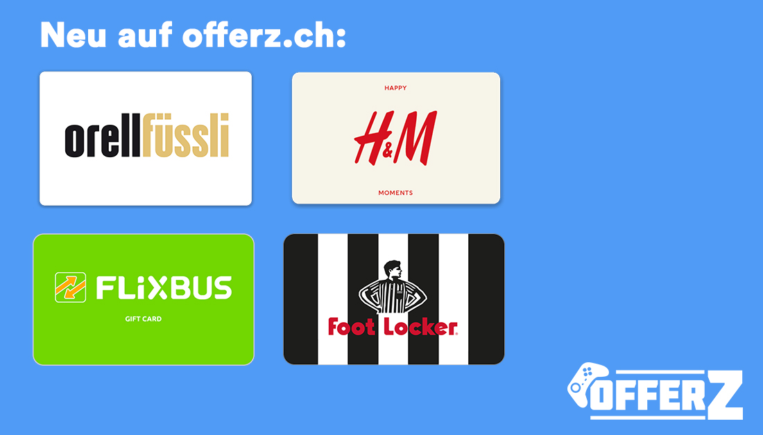 NEW!
Digital Giftcards 🎁 from Orell Füssli, H&amp;M, Flixbus &amp; Foot Locker.

▶️Now available on offerz.ch 

#giftcards #geschenkkarten
