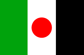 This flag, proposed by Elias Hana Rantissi, resembles somewhat the Japanese flag.He did not see this as a problem - Rantissi noted the similarity, referring to Japan as "a great Eastern nation" and "the pride of the East"