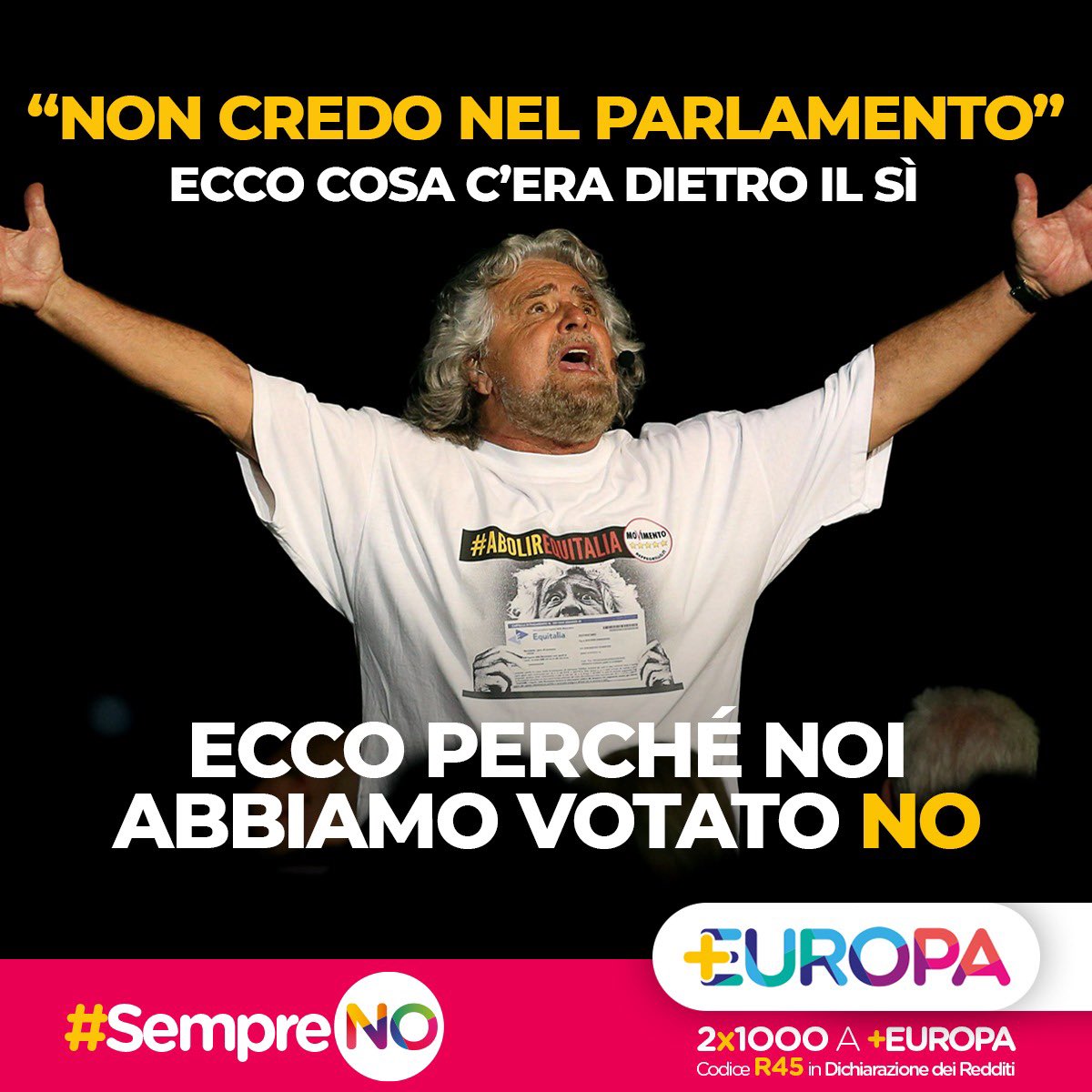 Piu_Europa's tweet photo. “#Grillo ha svelato vero obiettivo #M5S: superare il parlamento e sostituirlo con #Rousseau. Noi stiamo con 30% italiani che ritiene il parlamento e la democrazia un presidio di libertà. #PiuEuropa difenderà fino alla fine il parlamento da Grillo e dai grillini”.
@bendellavedova https://t.co/JY19QSGQN0