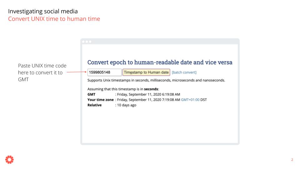 Step 4 - Convert the UNIX time to Human time GMT using a website like https://www.epochconverter.com/ 