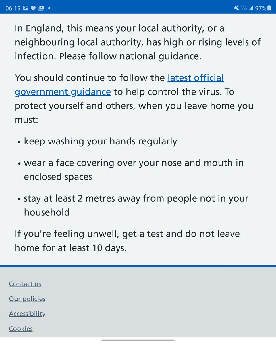 I tap to find out more information about my area risk level. It doesn't seem to tell me to do anything different from what I'm already doing, in terms of taking precautions 6/n