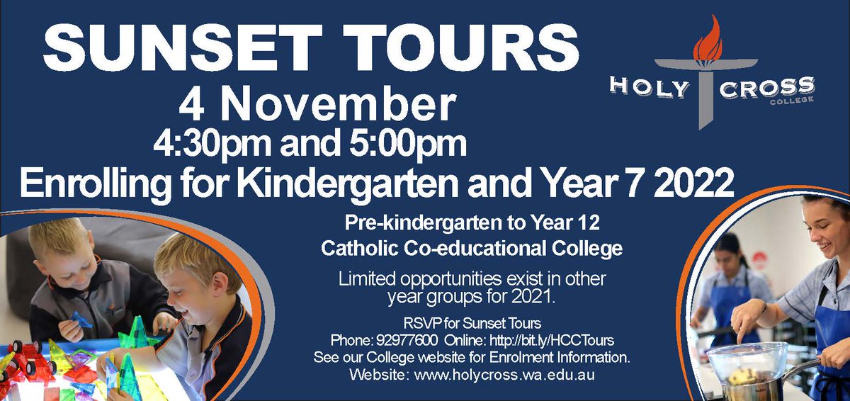 Prospective families for 2022 and beyond are invited to attend our Sunset Tours on Wednesday 4 November 4:30pm and 5:00pm. Please book to attend bit.ly/HCCTours
